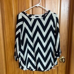 Everly Black and Cream Chevron Blouse